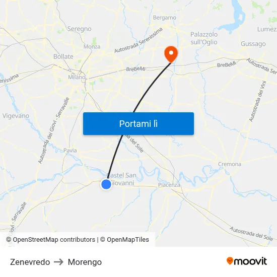 Zenevredo to Morengo map