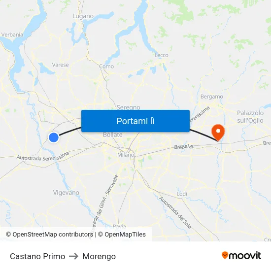 Castano Primo to Morengo map