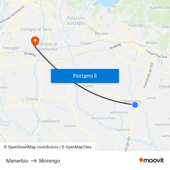 Manerbio to Morengo map