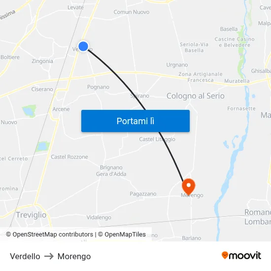 Verdello to Morengo map
