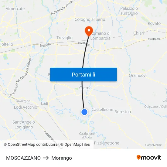 MOSCAZZANO to Morengo map