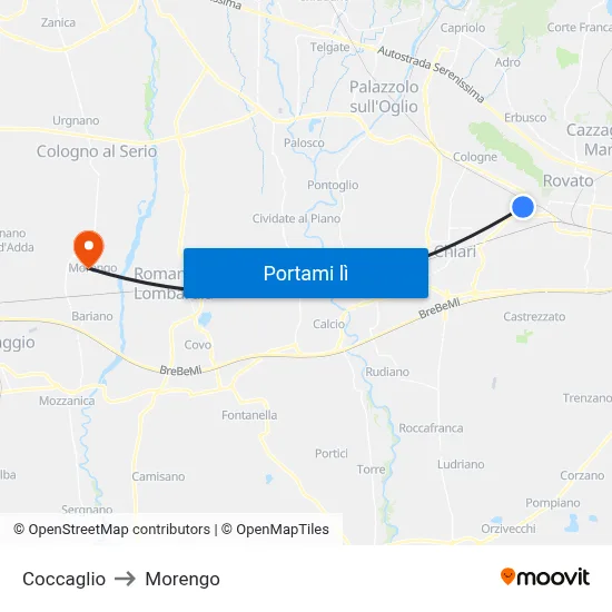 Coccaglio to Morengo map