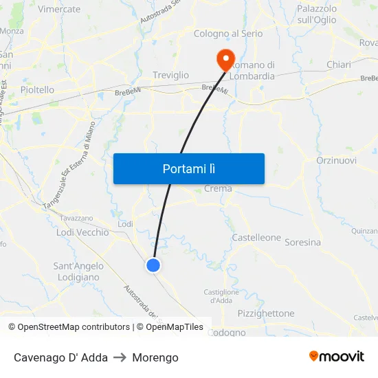 Cavenago D' Adda to Morengo map