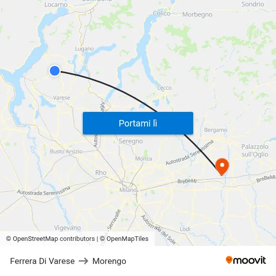 Ferrera Di Varese to Morengo map