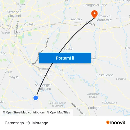 Gerenzago to Morengo map