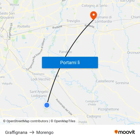Graffignana to Morengo map