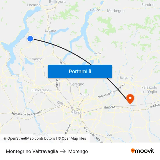 Montegrino Valtravaglia to Morengo map