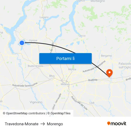Travedona-Monate to Morengo map