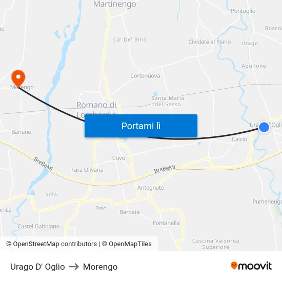 Urago D' Oglio to Morengo map
