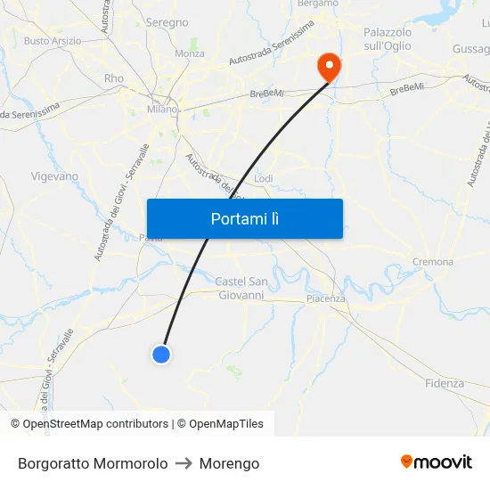 Borgoratto Mormorolo to Morengo map