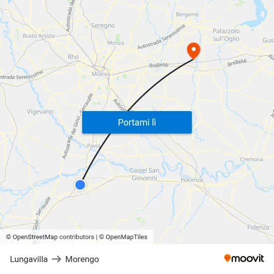 Lungavilla to Morengo map