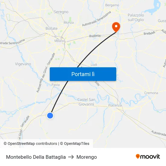 Montebello Della Battaglia to Morengo map