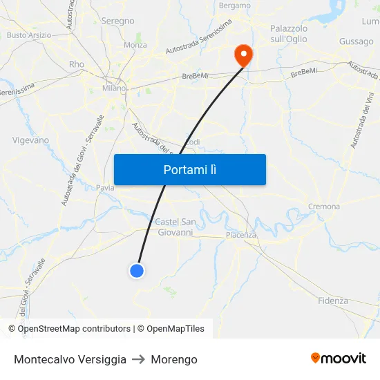 Montecalvo Versiggia to Morengo map