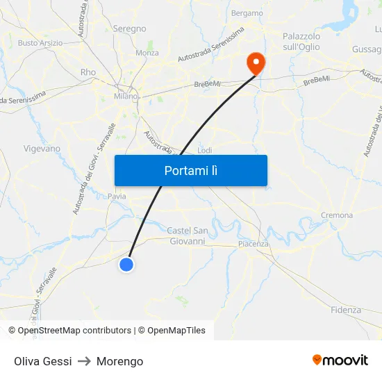 Oliva Gessi to Morengo map