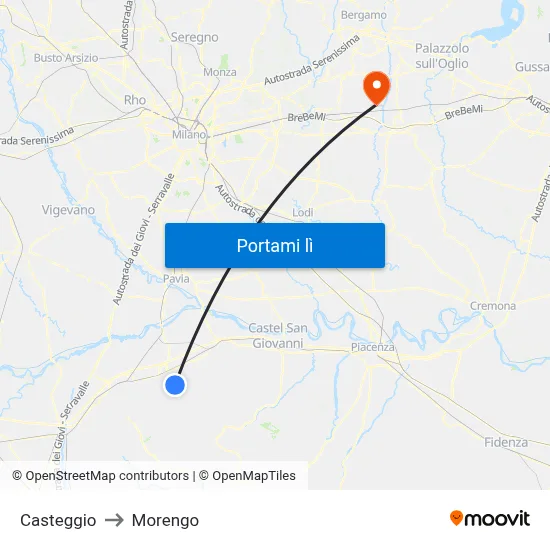 Casteggio to Morengo map