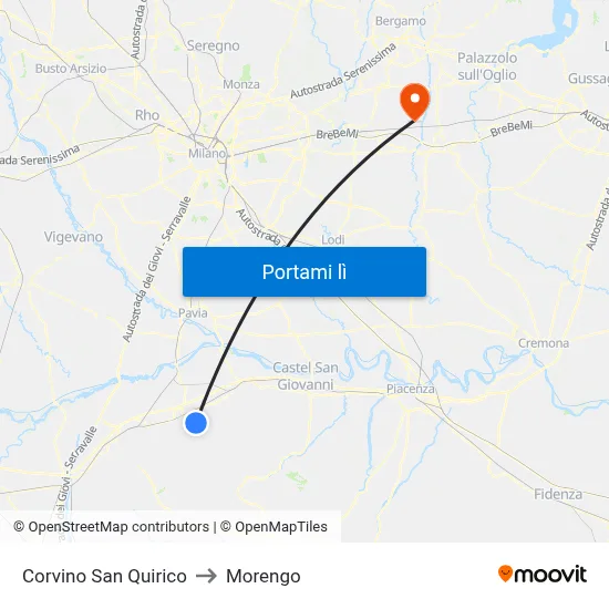 Corvino San Quirico to Morengo map
