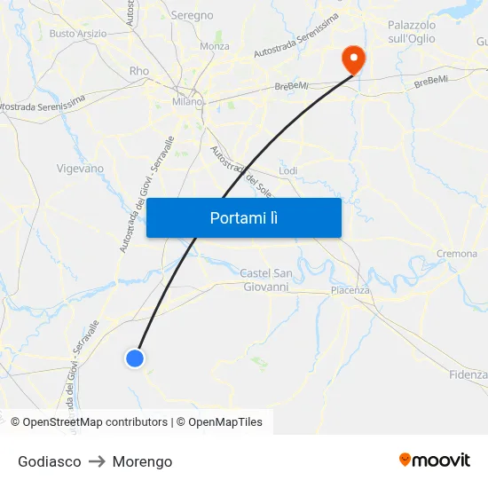 Godiasco to Morengo map