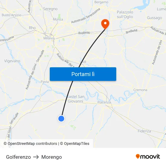 Golferenzo to Morengo map