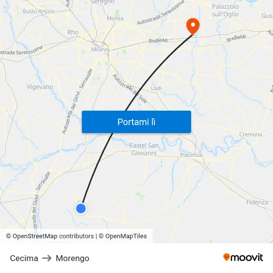 Cecima to Morengo map