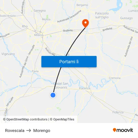 Rovescala to Morengo map