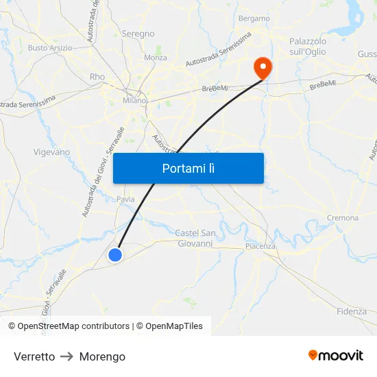 Verretto to Morengo map
