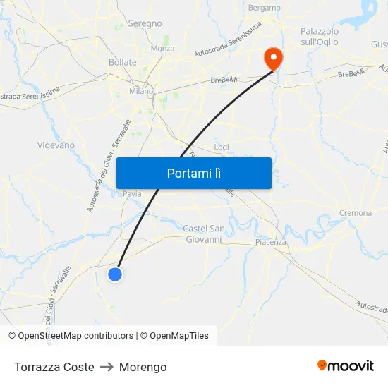 Torrazza Coste to Morengo map