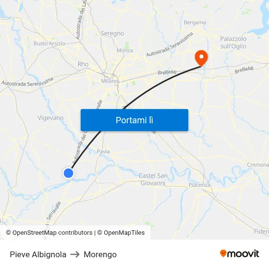 Pieve Albignola to Morengo map