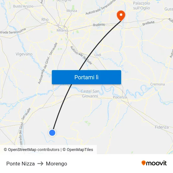 Ponte Nizza to Morengo map