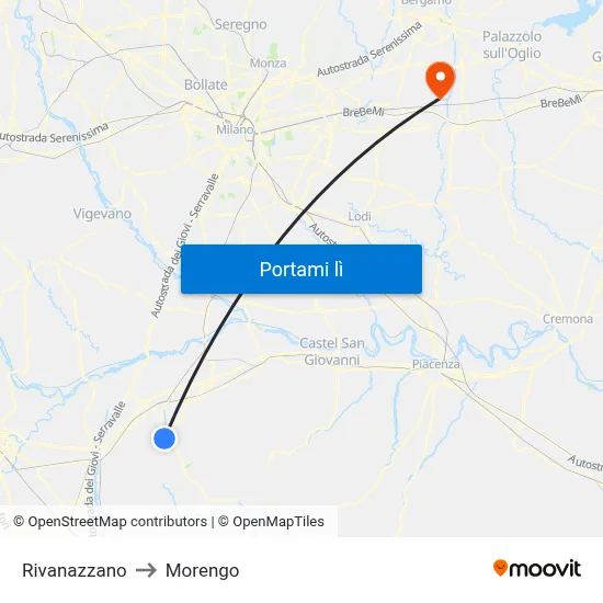 Rivanazzano to Morengo map
