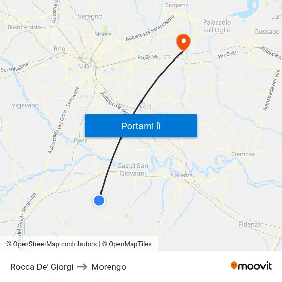 Rocca De' Giorgi to Morengo map
