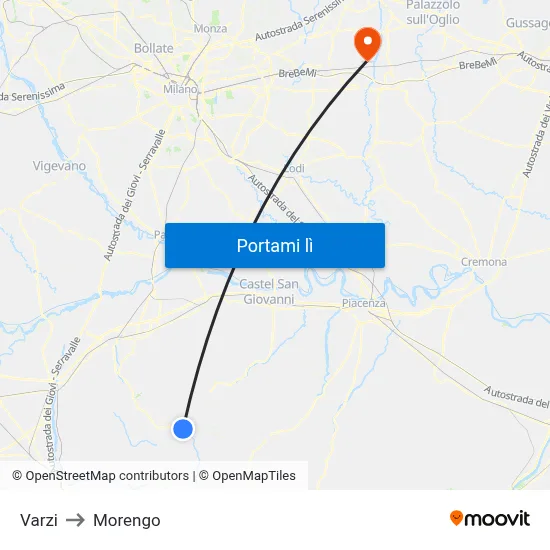 Varzi to Morengo map