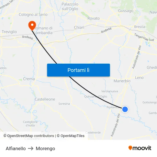 Alfianello to Morengo map