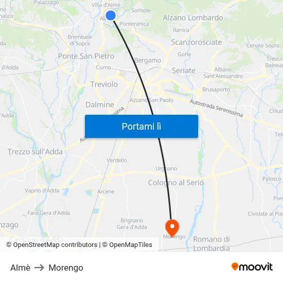 Almè to Morengo map