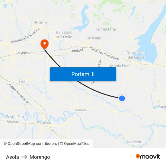 Asola to Morengo map