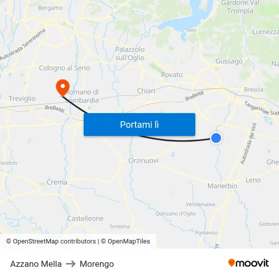 Azzano Mella to Morengo map