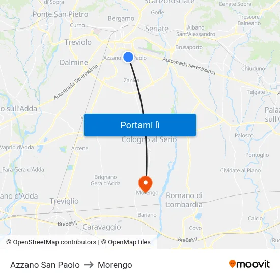 Azzano San Paolo to Morengo map