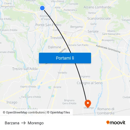 Barzana to Morengo map