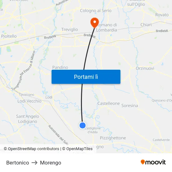 Bertonico to Morengo map