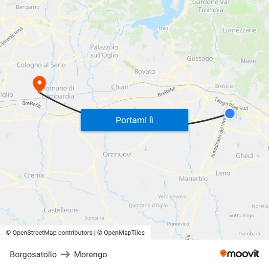 Borgosatollo to Morengo map