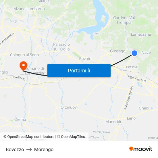 Bovezzo to Morengo map