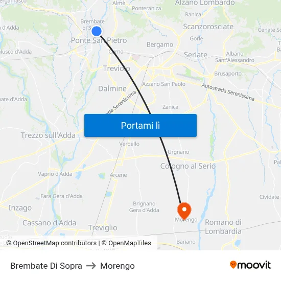 Brembate Di Sopra to Morengo map