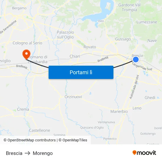Brescia to Morengo map