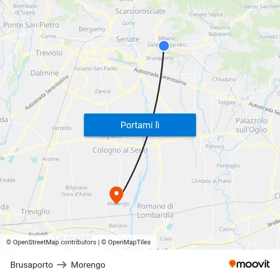 Brusaporto to Morengo map