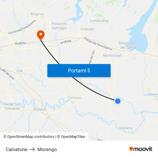 Calvatone to Morengo map