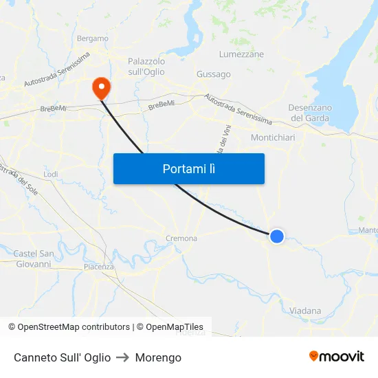 Canneto Sull' Oglio to Morengo map
