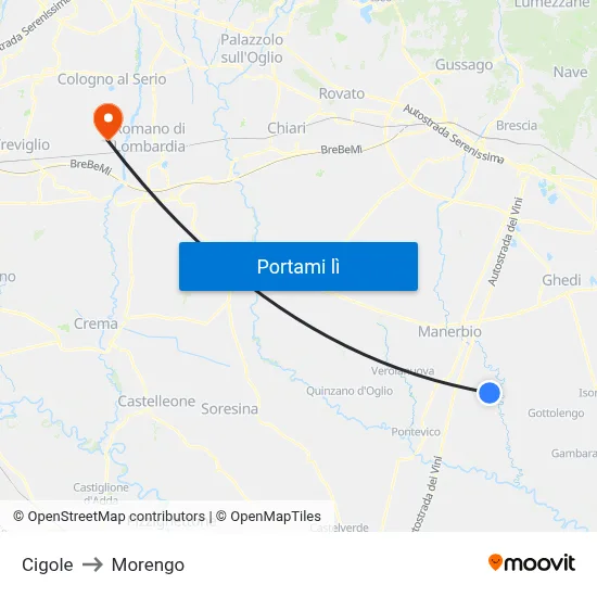 Cigole to Morengo map
