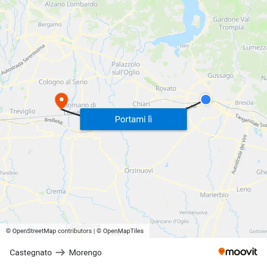Castegnato to Morengo map