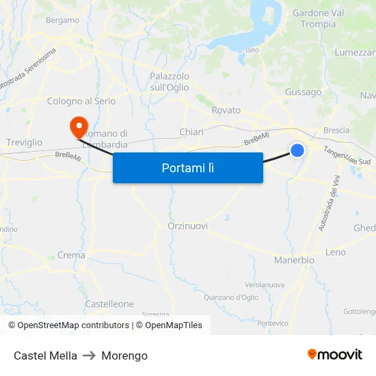 Castel Mella to Morengo map
