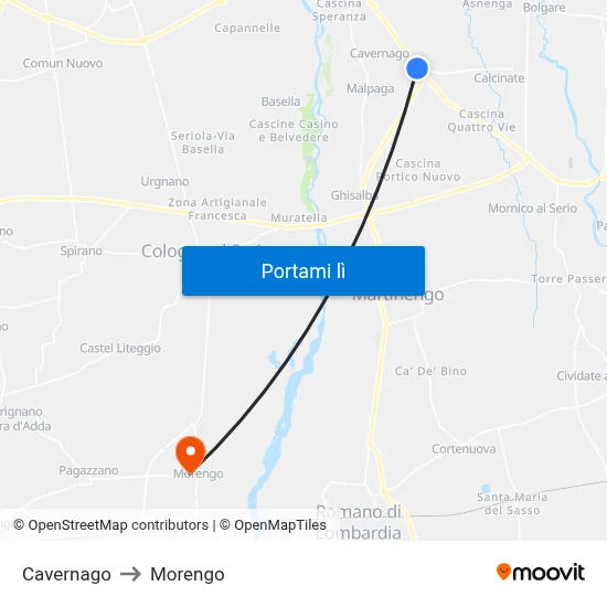 Cavernago to Morengo map