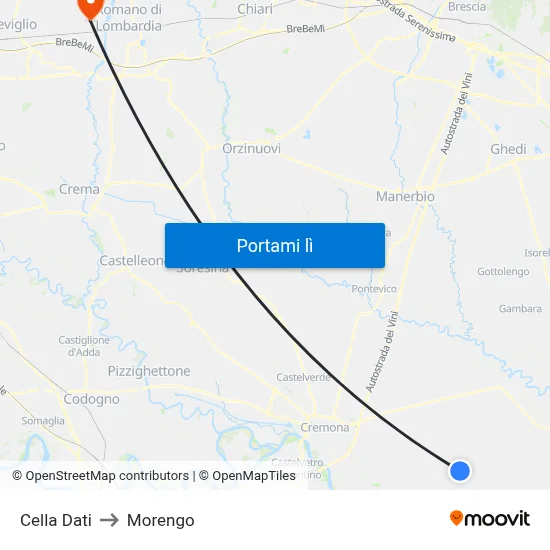 Cella Dati to Morengo map